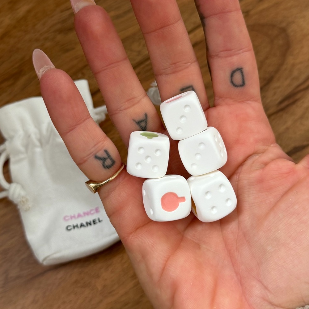 RARE Chanel Cream Drawstring Pouch with Dice - Picture 3 of 5